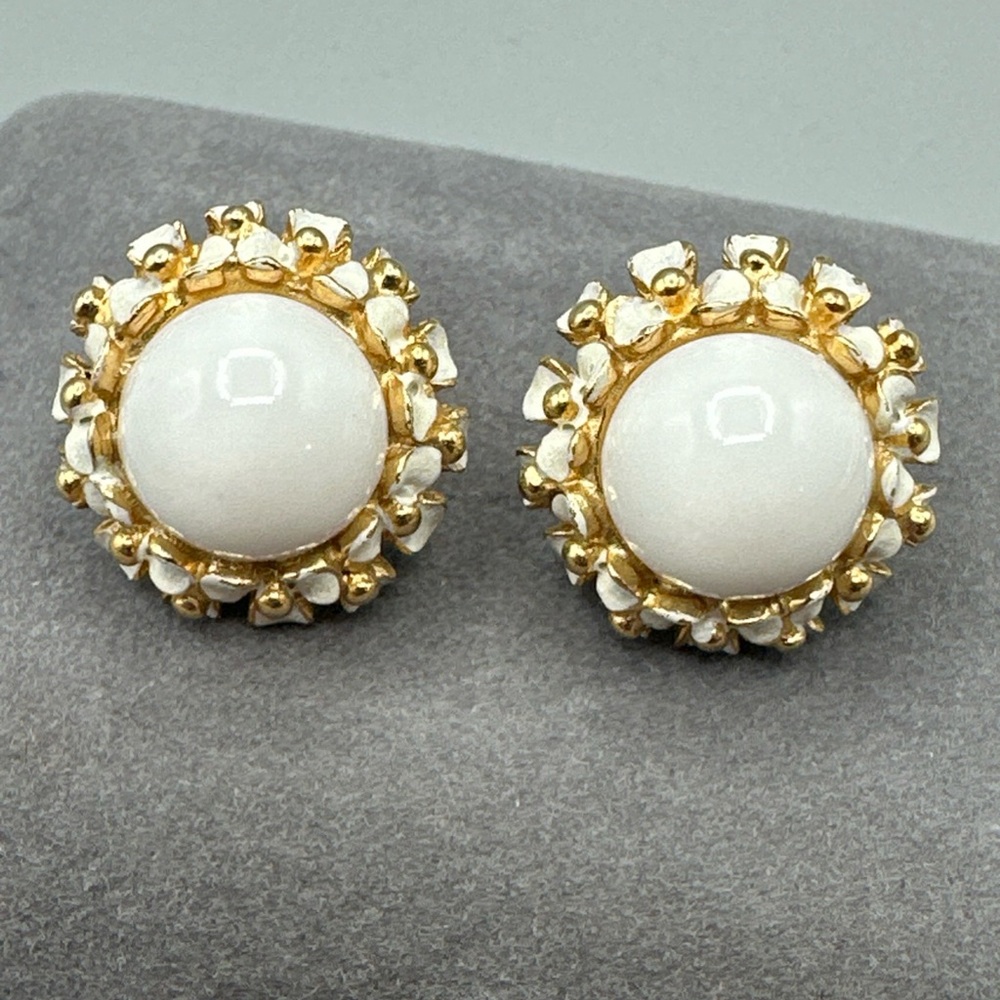 Estate‎ Gold and White Crystal Stud Earrings